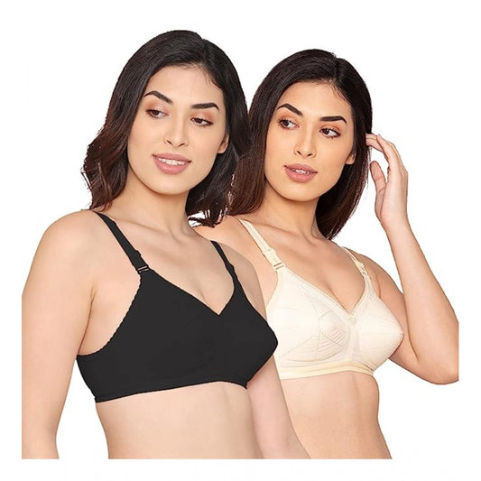 Generic Pack Of_2 Women's Cotton Solid Non Padded Bra (Black - White)