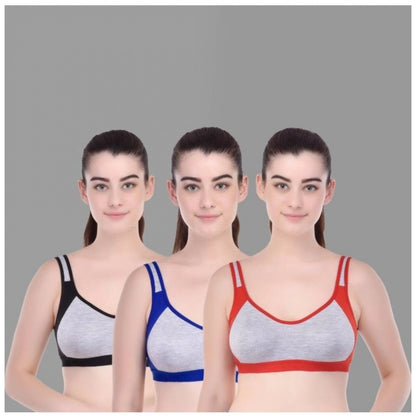 Generic Pack Of_3 Women's Cotton Solid Sports Bra (Multi)