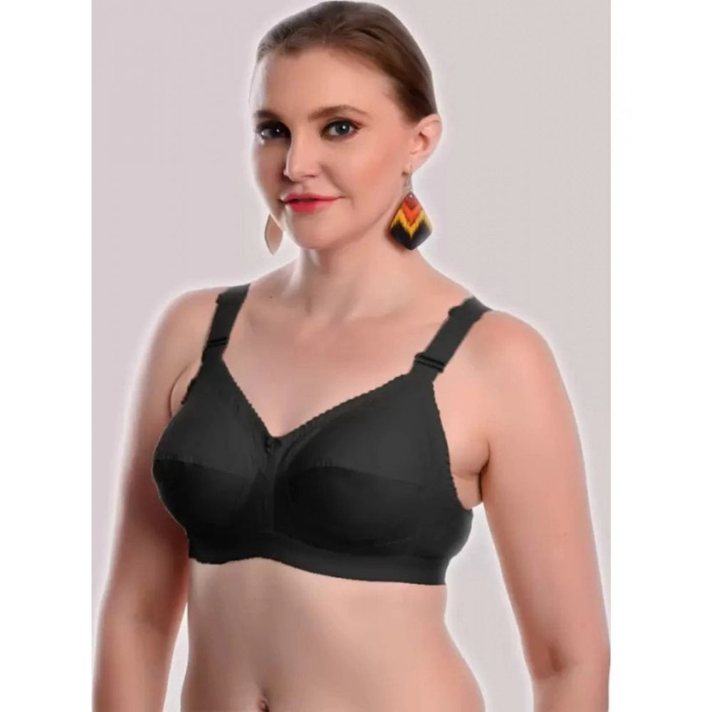 Generic Women's Cotton Solid Non Padded Bra (Black)