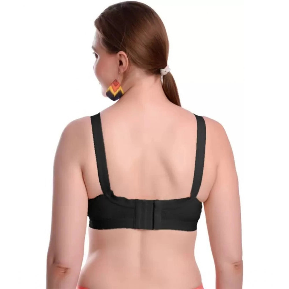 Generic Women's Cotton Solid Non Padded Bra (Black)