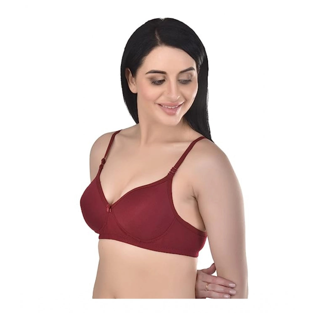 Generic Women's Cotton Solid  Lightly Padded Bra (Marroon)