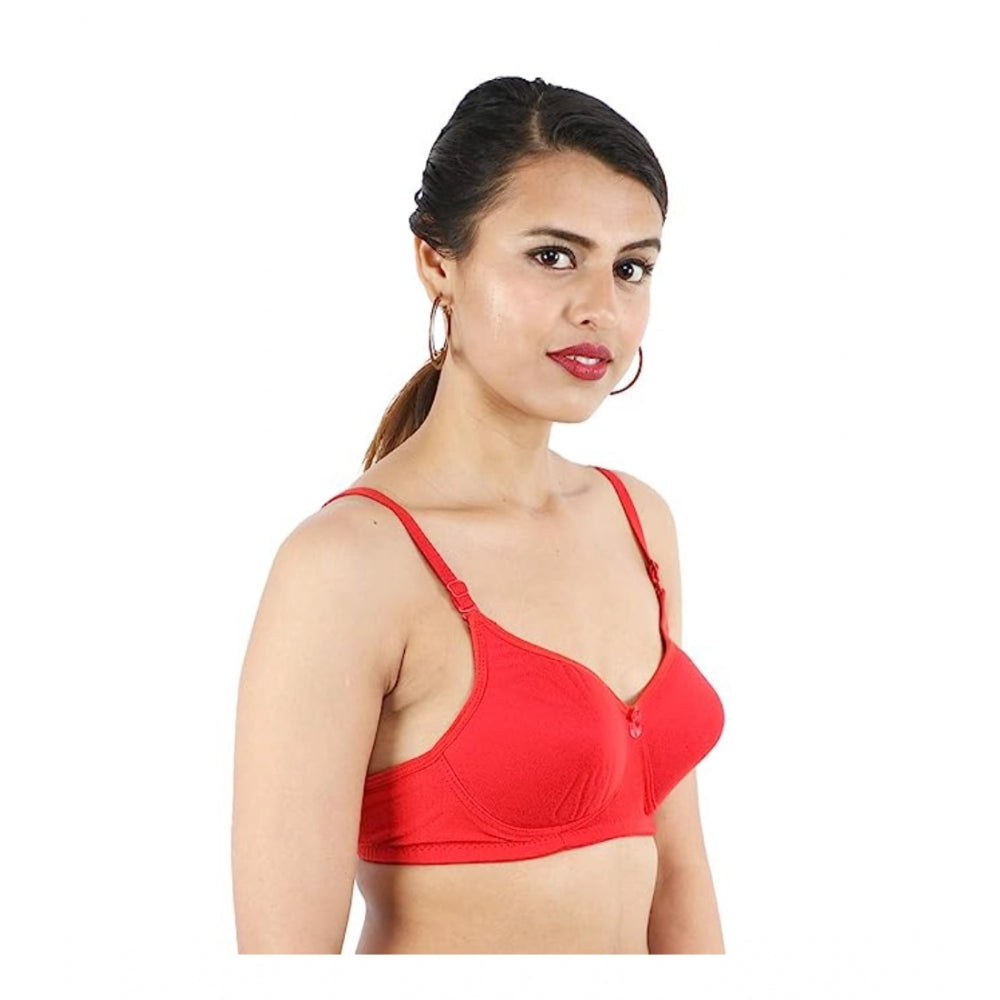 Generic Women's Cotton Solid  Lightly Padded Bra (Red)