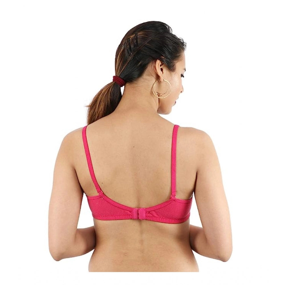 Generic Women's Cotton Solid  Lightly Padded Bra (Pink)