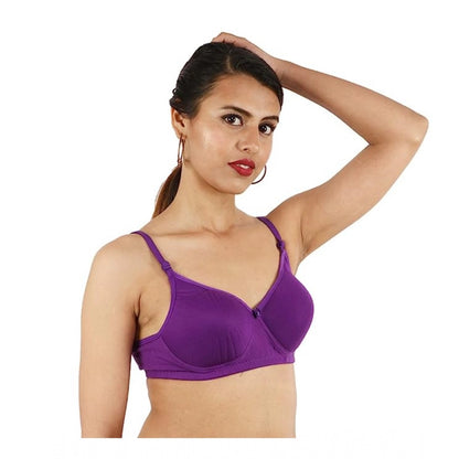 Generic Women's Cotton Solid  Lightly Padded Bra (Purple)