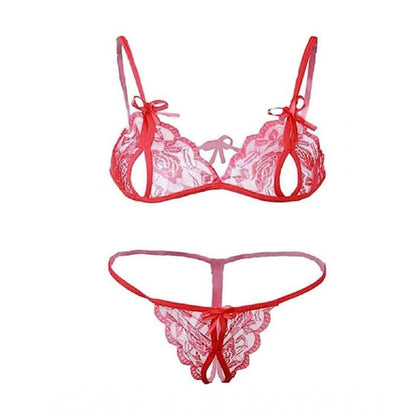 Generic Women's Net Solid Lingerie Set (Red)