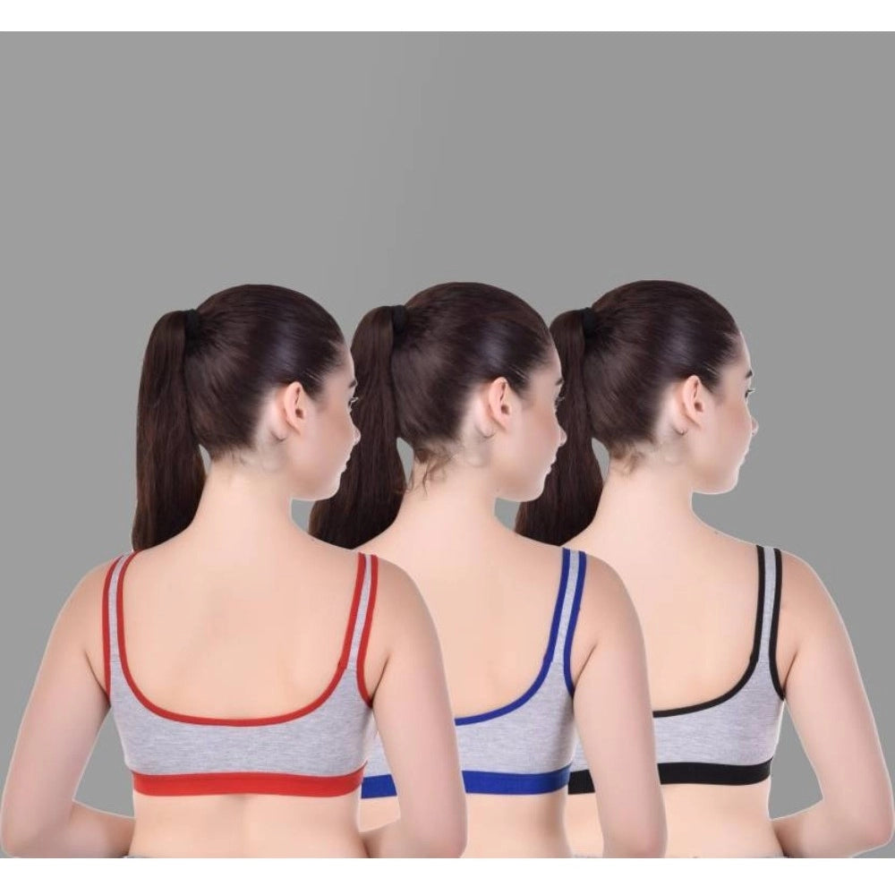 Generic Pack Of_3 Women's Cotton Solid Sports Bra (Multi)