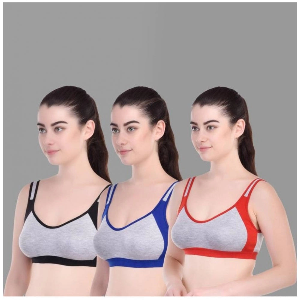 Generic Pack Of_3 Women's Cotton Solid Sports Bra (Multi)