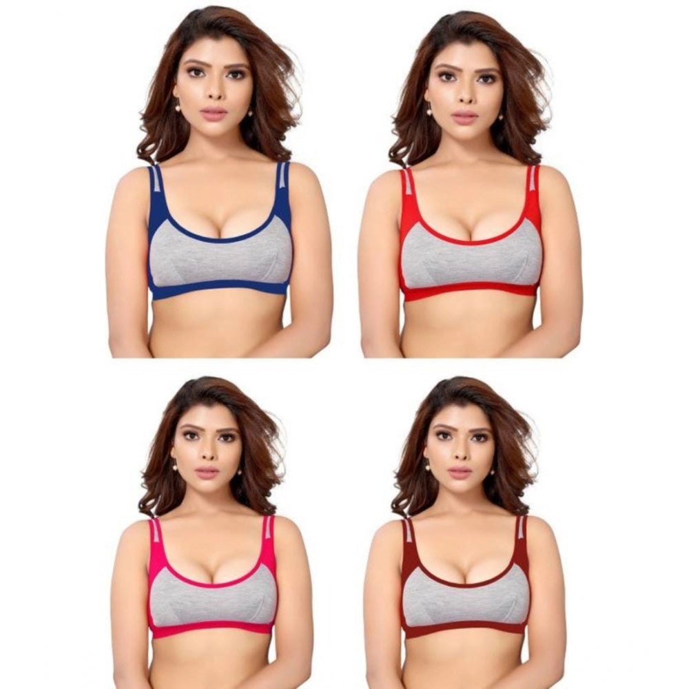 Generic Women's Cotton Solid Sports Bra (Multi)