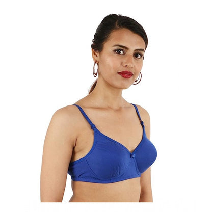 Generic Women's Cotton Solid  Lightly Padded Bra (Blue)