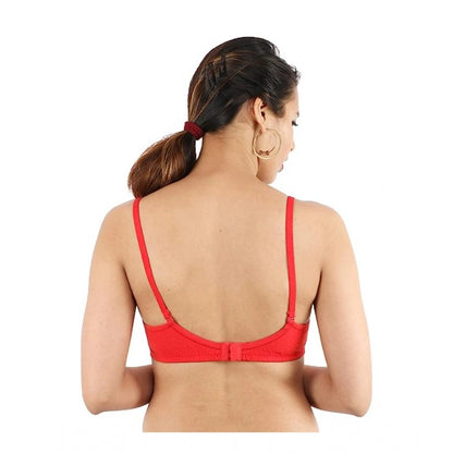 Generic Women's Cotton Solid  Lightly Padded Bra (Red)