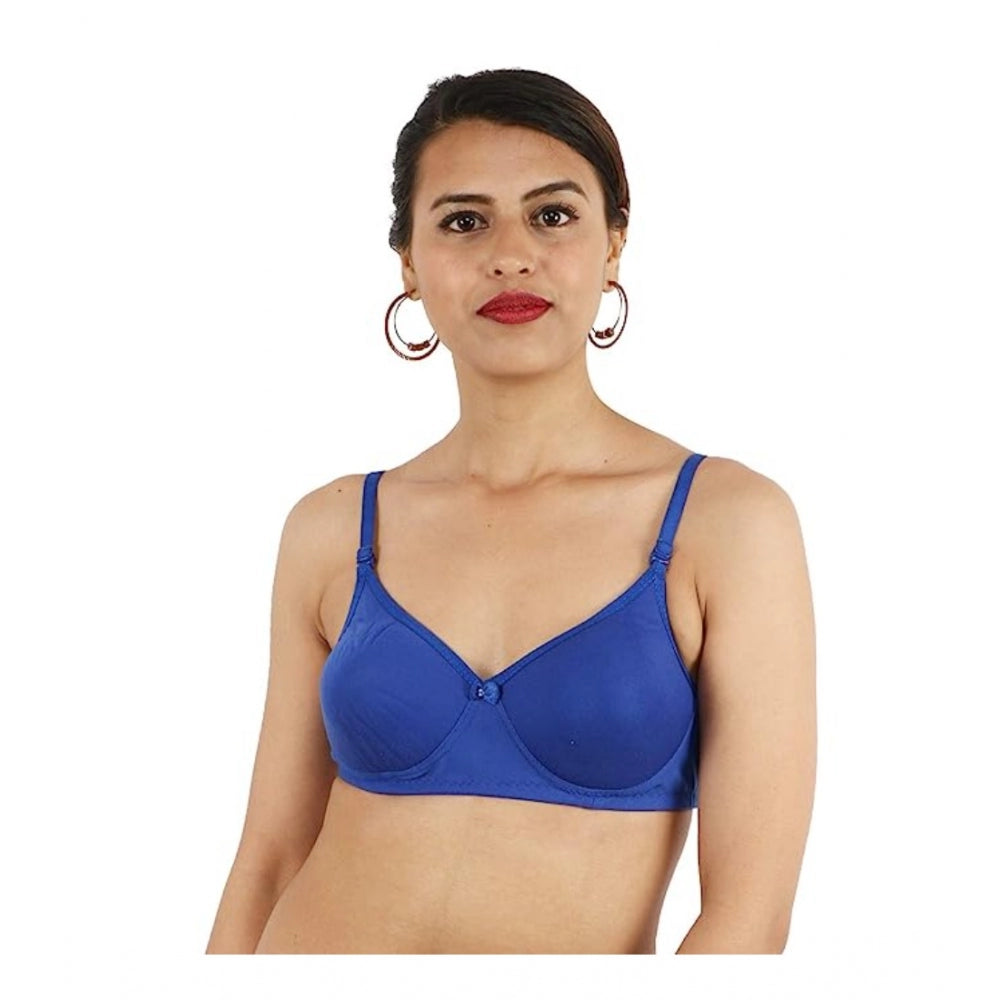 Generic Women's Cotton Solid  Lightly Padded Bra (Blue)