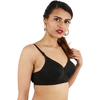 Generic Women's Cotton Solid  Lightly Padded Bra (Black)