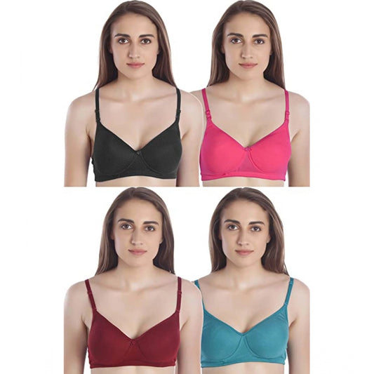 Generic Women's Cotton Solid T-Shirt Bra (Multicolor)