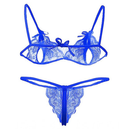 Generic Women's Net Solid Lingerie Set (Blue)