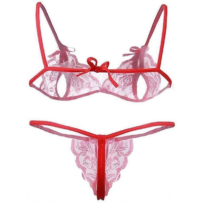 Generic Women's Net Solid Lingerie Set (Red)