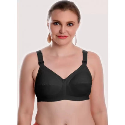 Generic Women's Cotton Solid Non Padded Bra (Black)