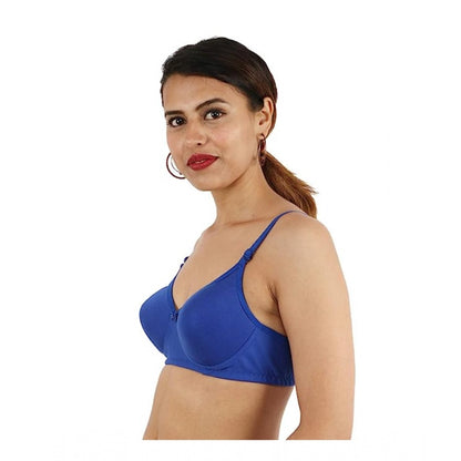 Generic Women's Cotton Solid  Lightly Padded Bra (Blue)