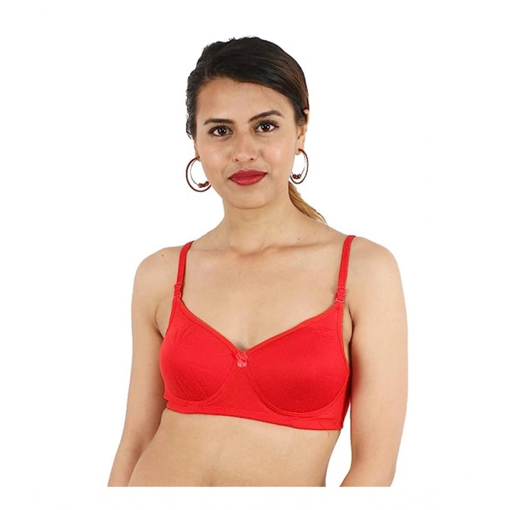 Generic Women's Cotton Solid  Lightly Padded Bra (Red)