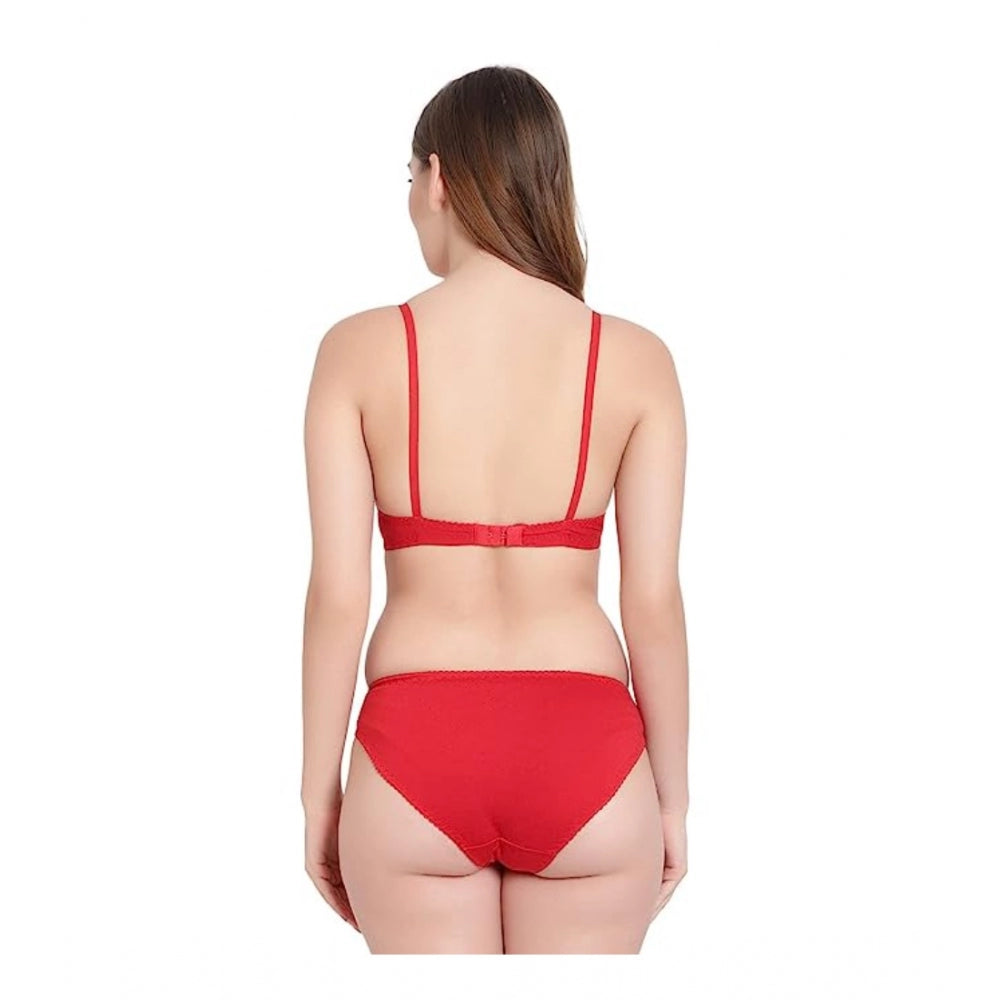 Generic Women's Cotton Solid Lingerie Set (Red)