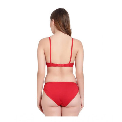 Generic Women's Cotton Solid Lingerie Set (Red)