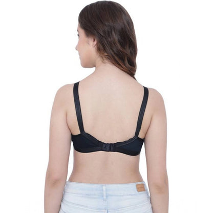 Generic Women's Cotton Solid Non Padded Bra (Black)