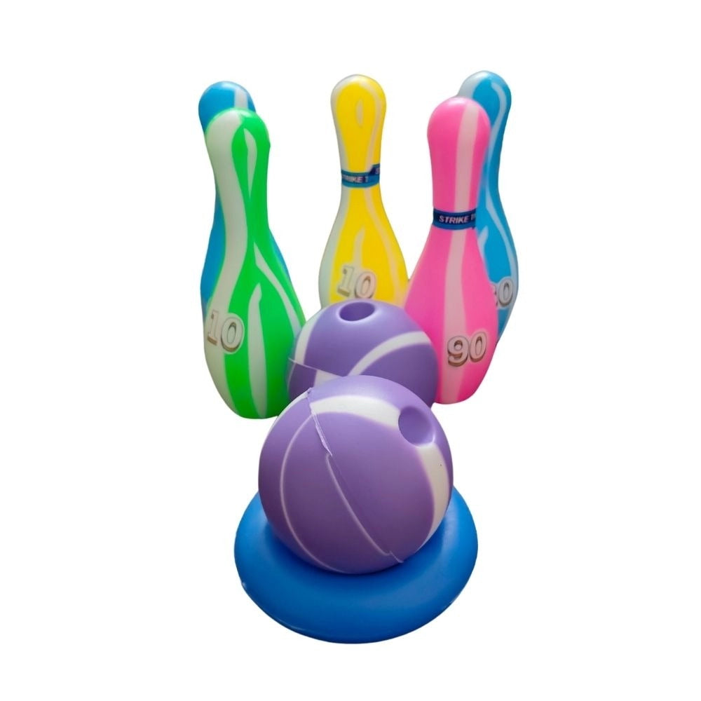 Junior Bowling Set With 5 Bottles 2 Balls And 1 Ball Stand Ring |   Plastic  |   Toys| 1+ Years