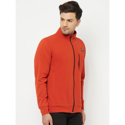 Generic Men's Solid Lycra Blend Full Sleeve Casual Jacket (Orange)