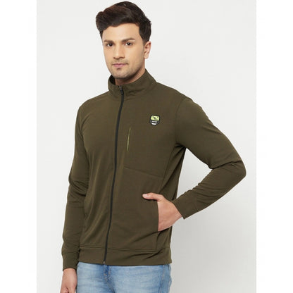 Generic Men's Solid Polyester Full Sleeve Casual Jacket (Green)