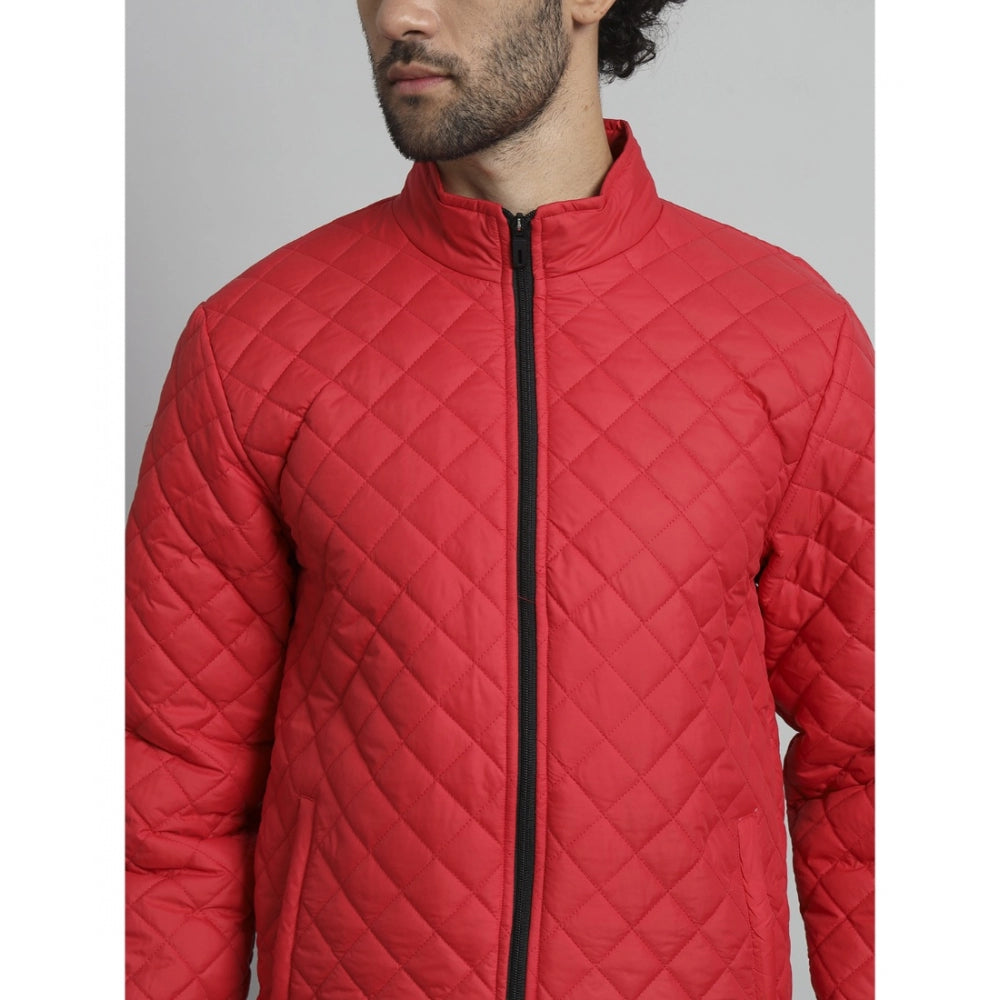 Generic Men's Solid Polyester Full Sleeve Bomber Jacket (Red)