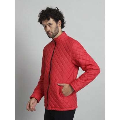 Generic Men's Solid Polyester Full Sleeve Bomber Jacket (Red)