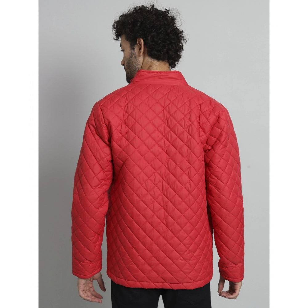 Generic Men's Solid Polyester Full Sleeve Bomber Jacket (Red)