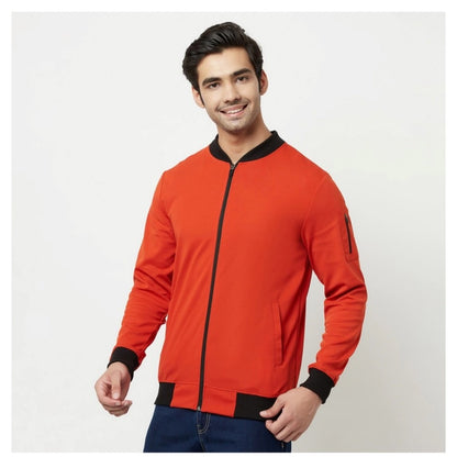 Generic Men's Solid Polyester Full Sleeve Casual Jacket (Orange)