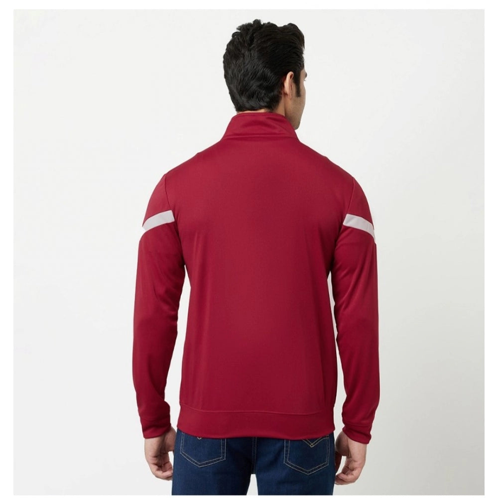 Generic Men's Solid Lycra Blend Full Sleeve Casual Jacket (Maroon)