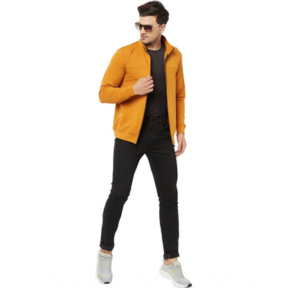 Generic Men's Solid Lycra Blend Full Sleeve Casual Jacket (Yellow)