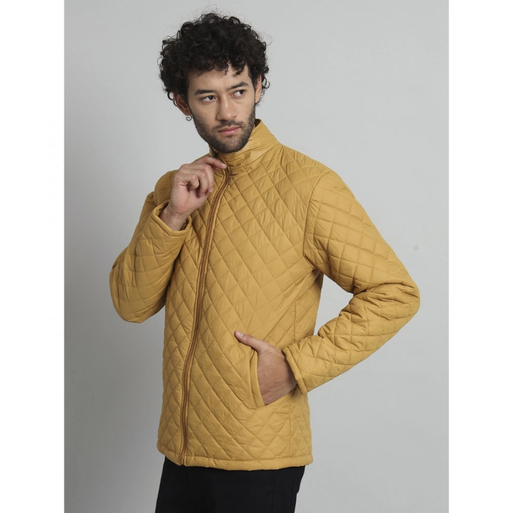 Generic Men's Solid Polyester Full Sleeve Bomber Jacket (Yellow)