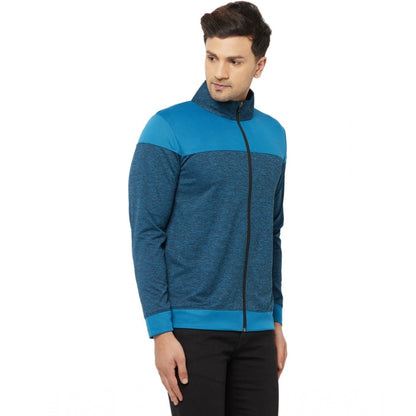 Generic Men's Solid Lycra Blend Full Sleeve Casual Jacket (Blue)