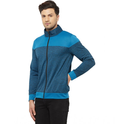 Generic Men's Solid Lycra Blend Full Sleeve Casual Jacket (Blue)