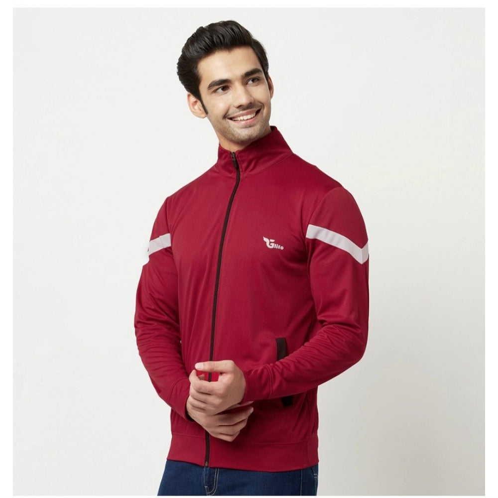 Generic Men's Solid Lycra Blend Full Sleeve Casual Jacket (Maroon)