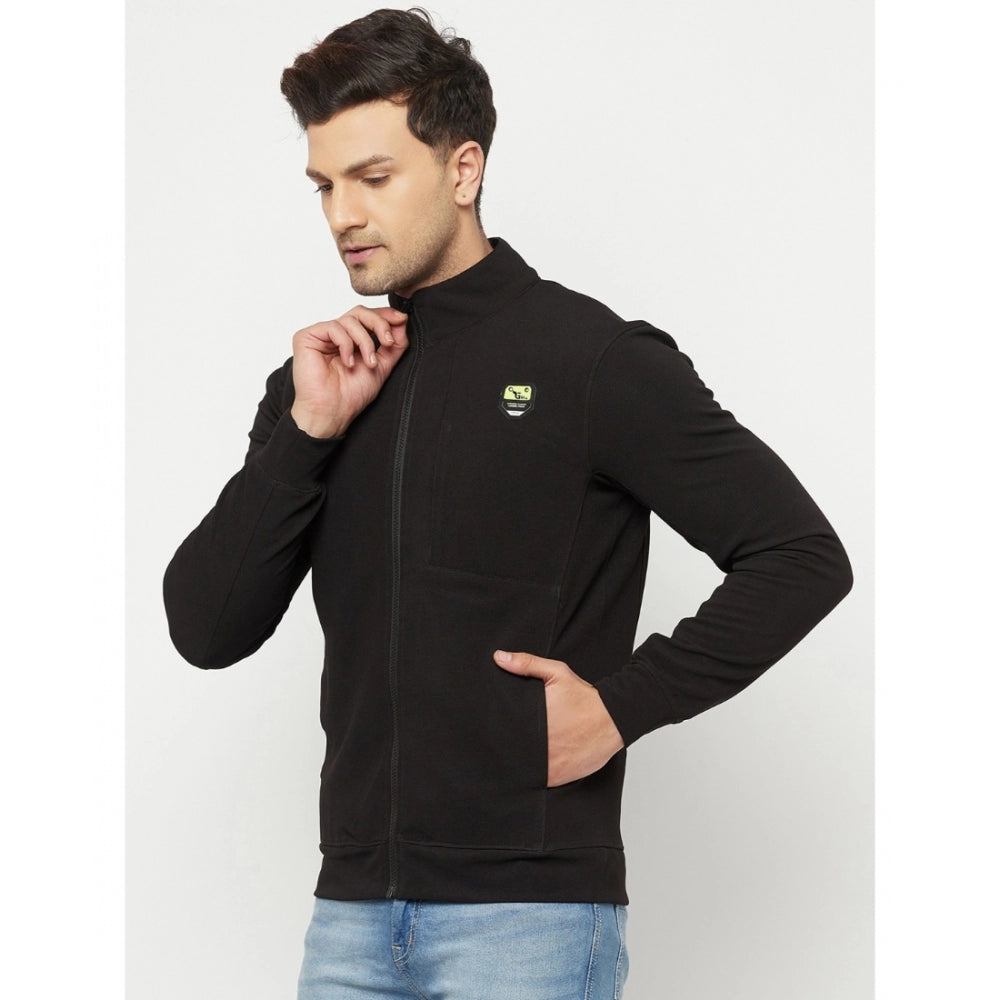 Generic Men's Solid Lycra Blend Full Sleeve Casual Jacket (Black)