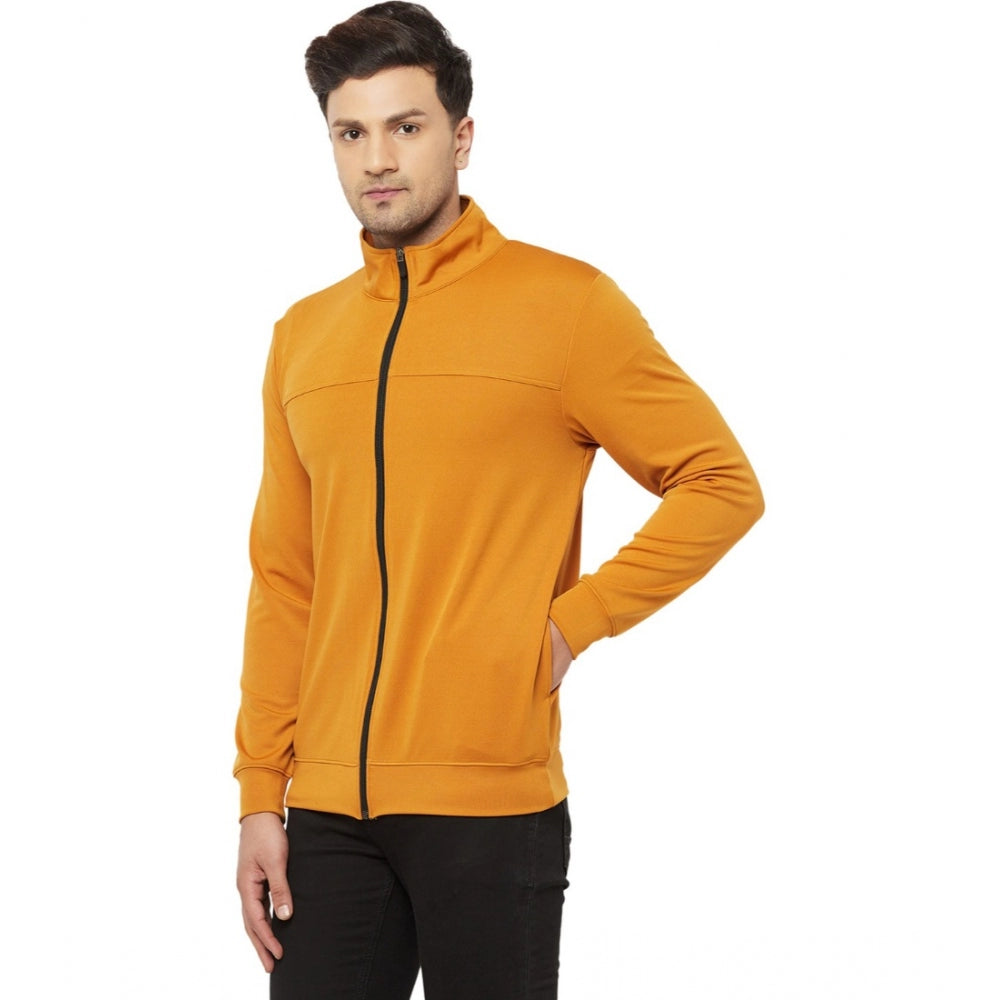 Generic Men's Solid Lycra Blend Full Sleeve Casual Jacket (Yellow)