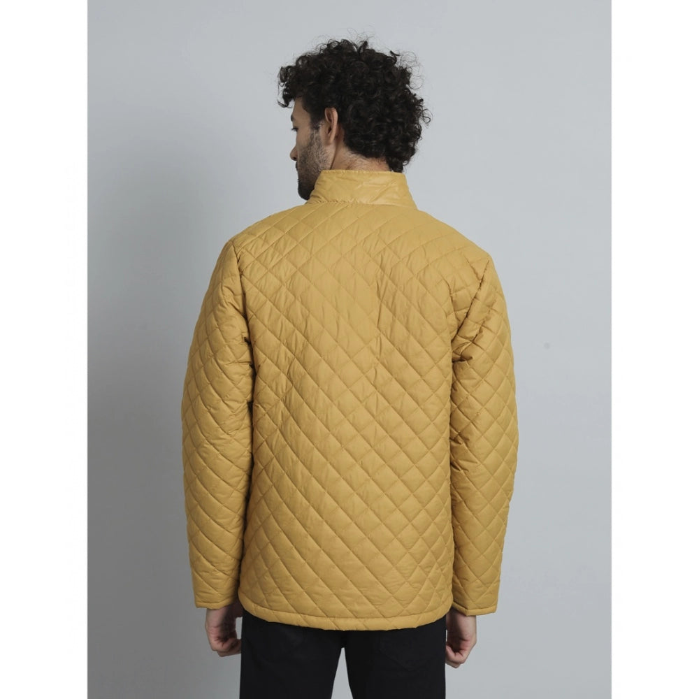 Generic Men's Solid Polyester Full Sleeve Bomber Jacket (Yellow)