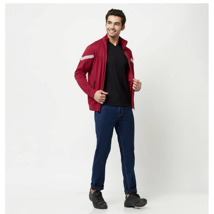 Generic Men's Solid Lycra Blend Full Sleeve Casual Jacket (Maroon)