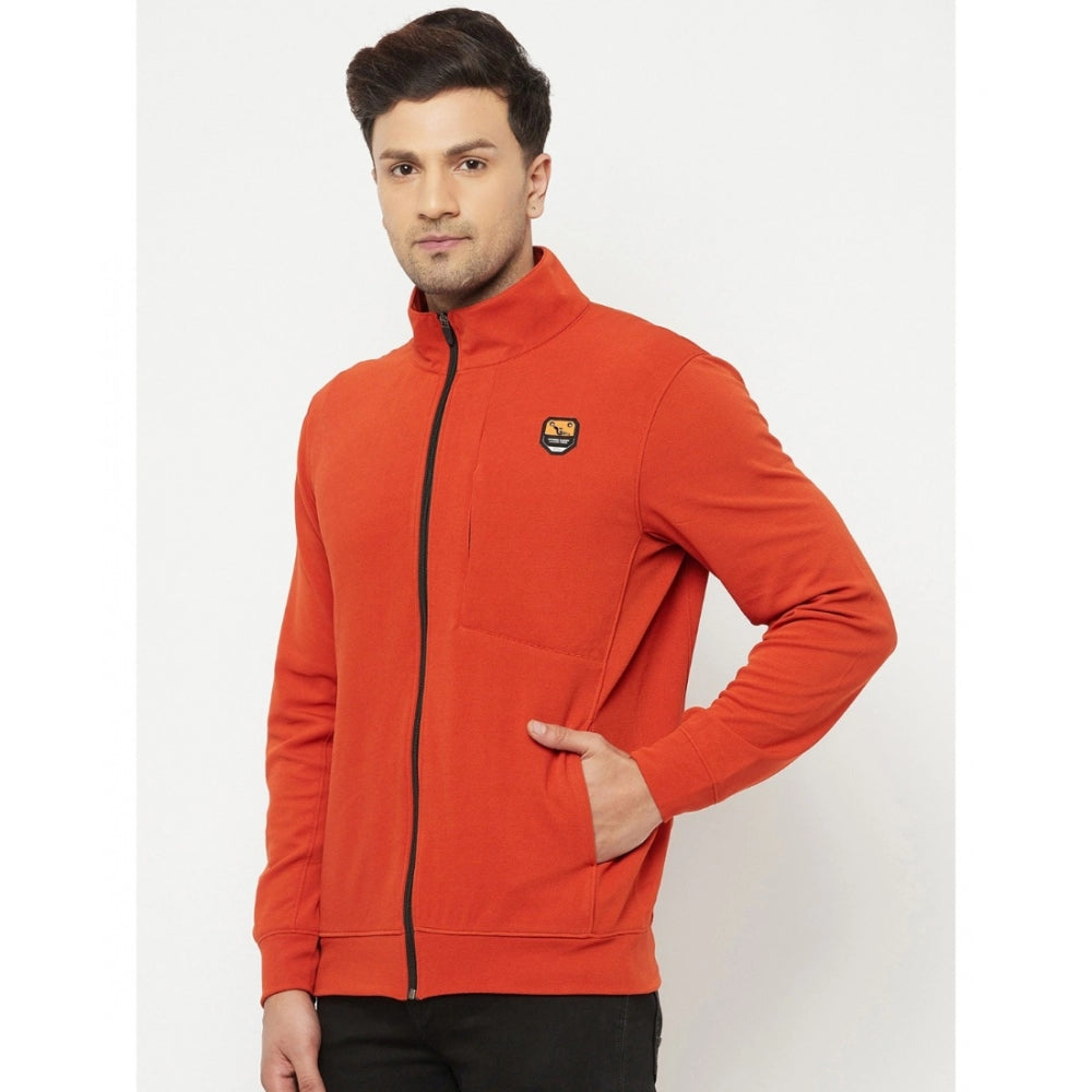 Generic Men's Solid Lycra Blend Full Sleeve Casual Jacket (Orange)