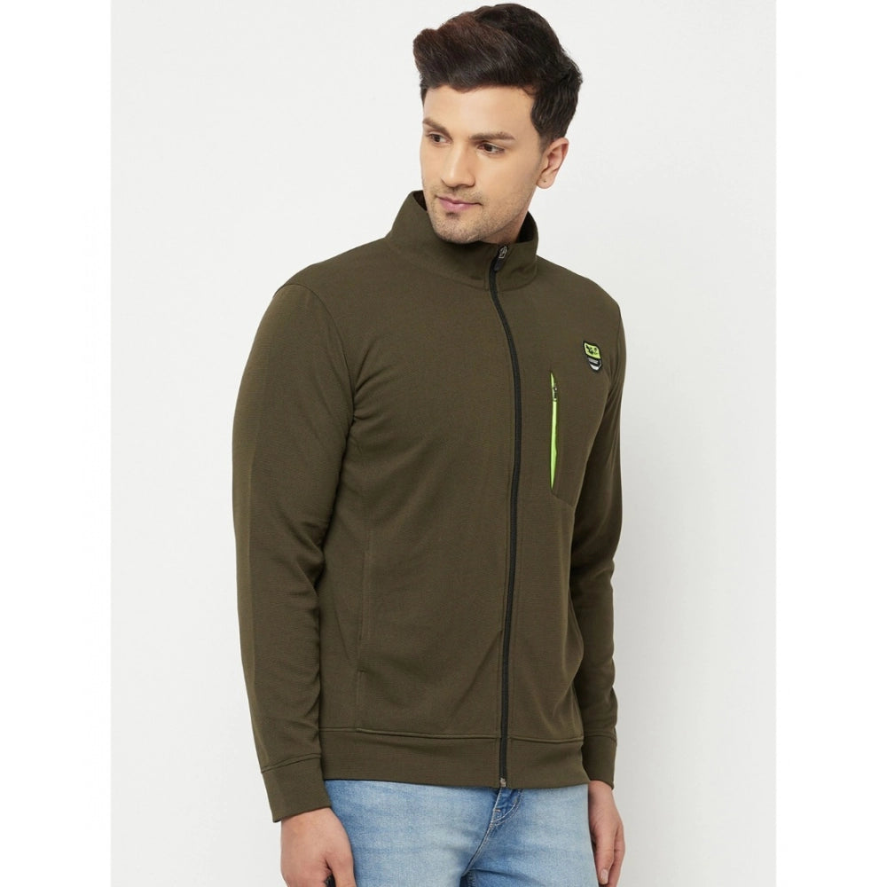 Generic Men's Solid Polyester Full Sleeve Casual Jacket (Green)