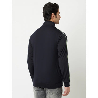 Generic Men's Solid Lycra Blend Full Sleeve Casual Jacket (Navy-Blue)