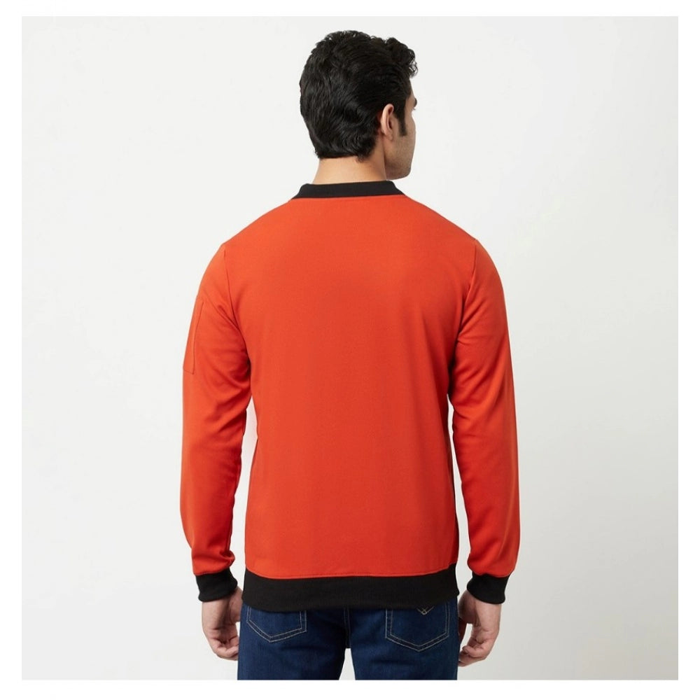 Generic Men's Solid Polyester Full Sleeve Casual Jacket (Orange)