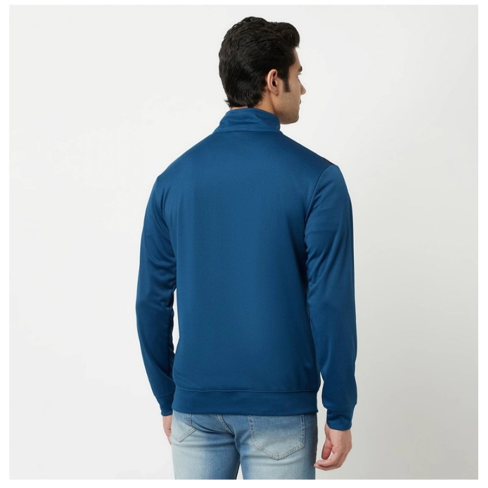 Generic Men's Colorblock Lycra Blend Full Sleeve Casual Jacket (Blue)