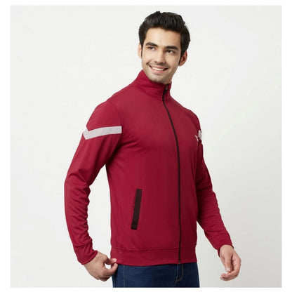 Generic Men's Solid Lycra Blend Full Sleeve Casual Jacket (Maroon)