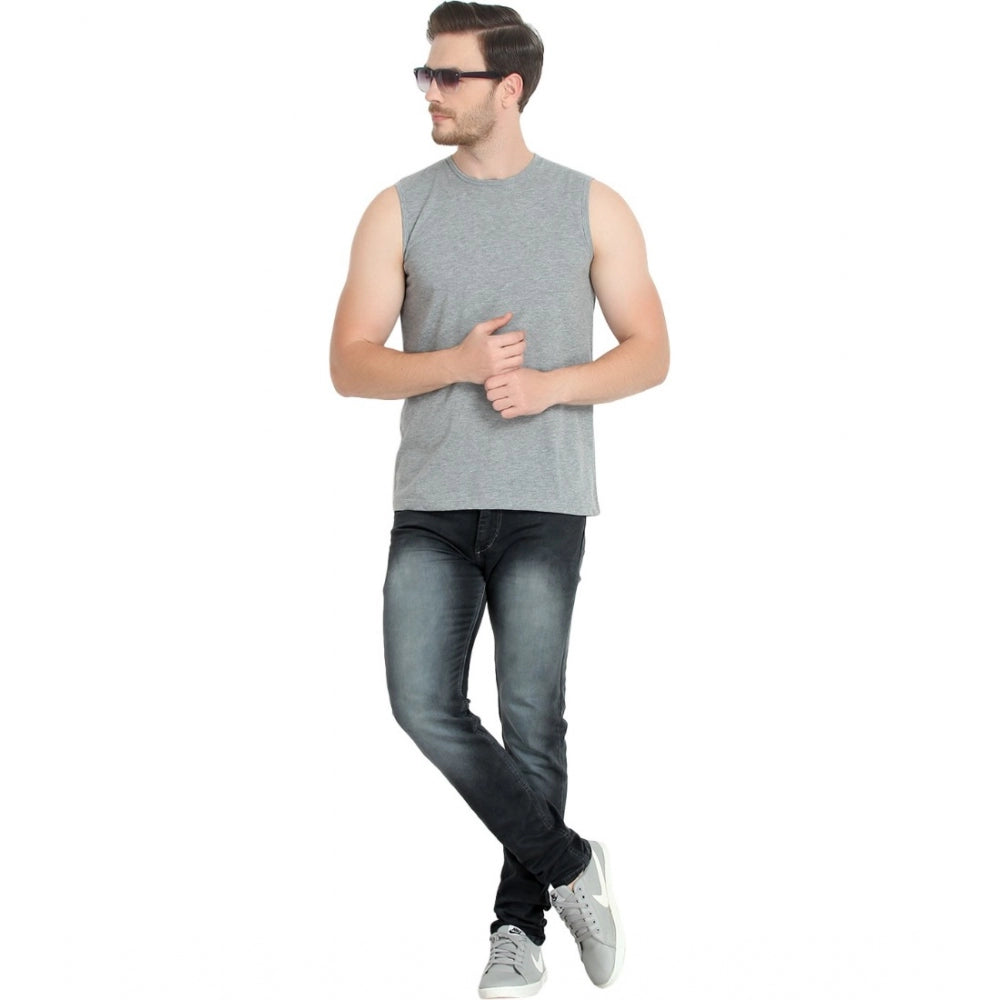 Generic Men's Casual Cotton Blended Solid Sleeveless Vest (Grey)