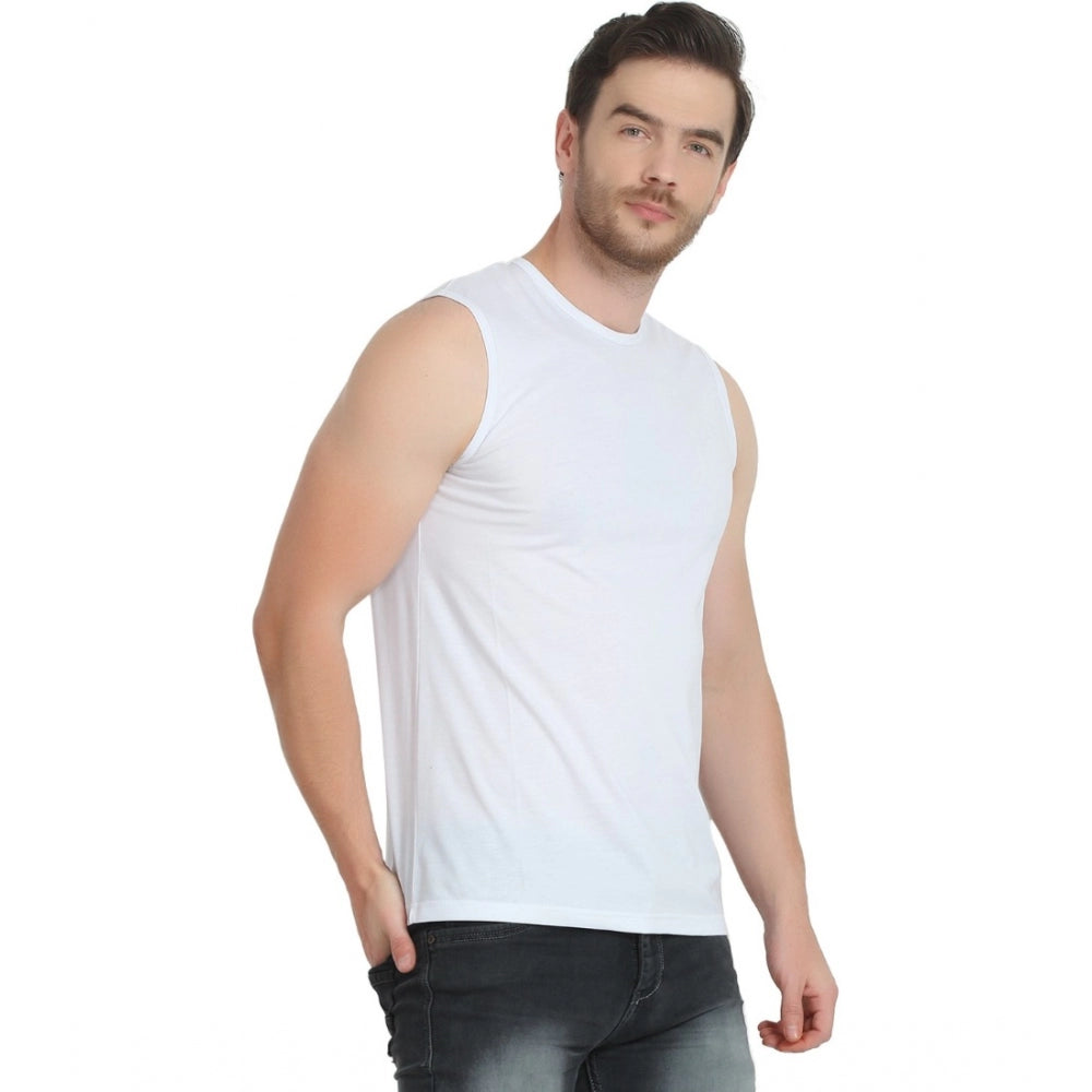 Generic Men's Casual Cotton Blended Solid Sleeveless Vest (White)